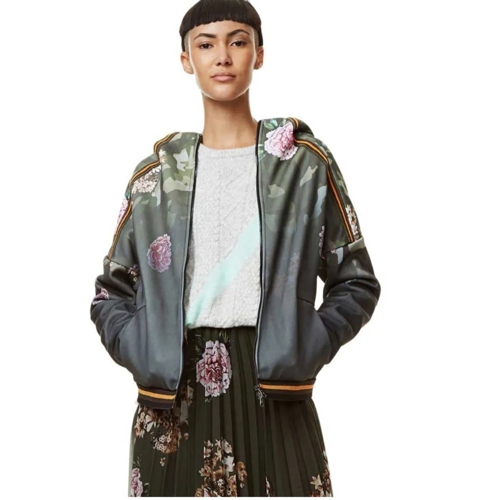 Desigual Angee Floral Hooded Zip Up Sweatshirt Sz XS